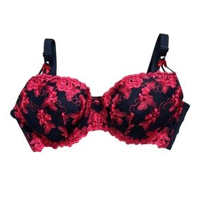 Frederick’s of Hollywood Hot Pink Lace Body Oil/Water Underwire Bra Size 38D